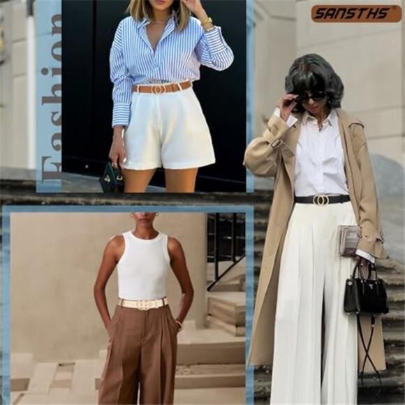 3 Pack Women Double O Ring Belt Gold Buckle Leather Jeans Dress Waist